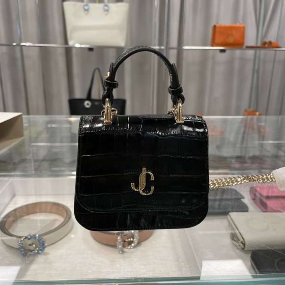 Jimmy Choo Micro Top Handle. Croc Embossed, Black Leather